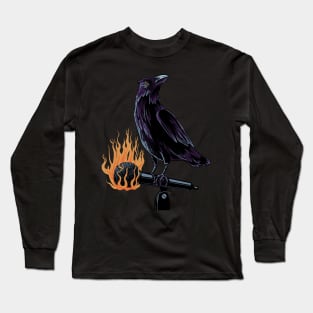 Burning microphone with black crow Long Sleeve T-Shirt